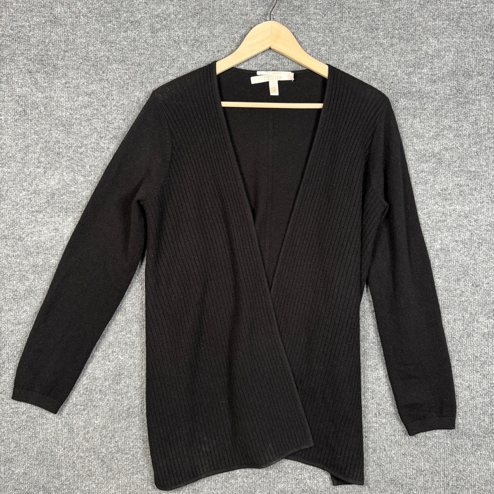 Nordstrom Collection Sz Medium Cardigan Black Cashmere Ribbed Open Front Capsule